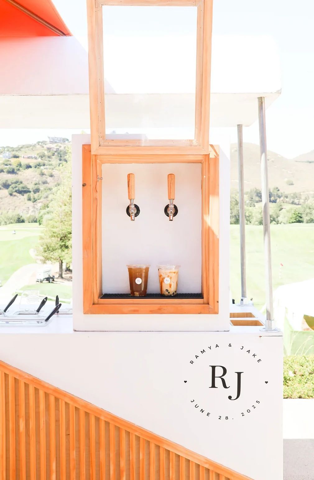 The Party Press Boba On Tap cart with dual taps and custom monogram